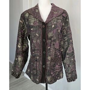 Vtg Yak Magic Reversible Tapestry Art To Wear Beaded Purple Blazer Jacket Sz M